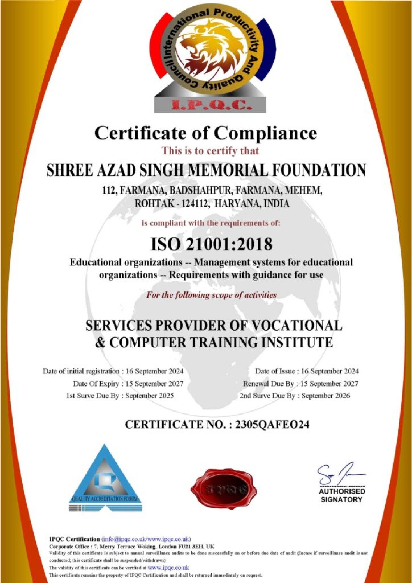 ISO 21001 : 2018