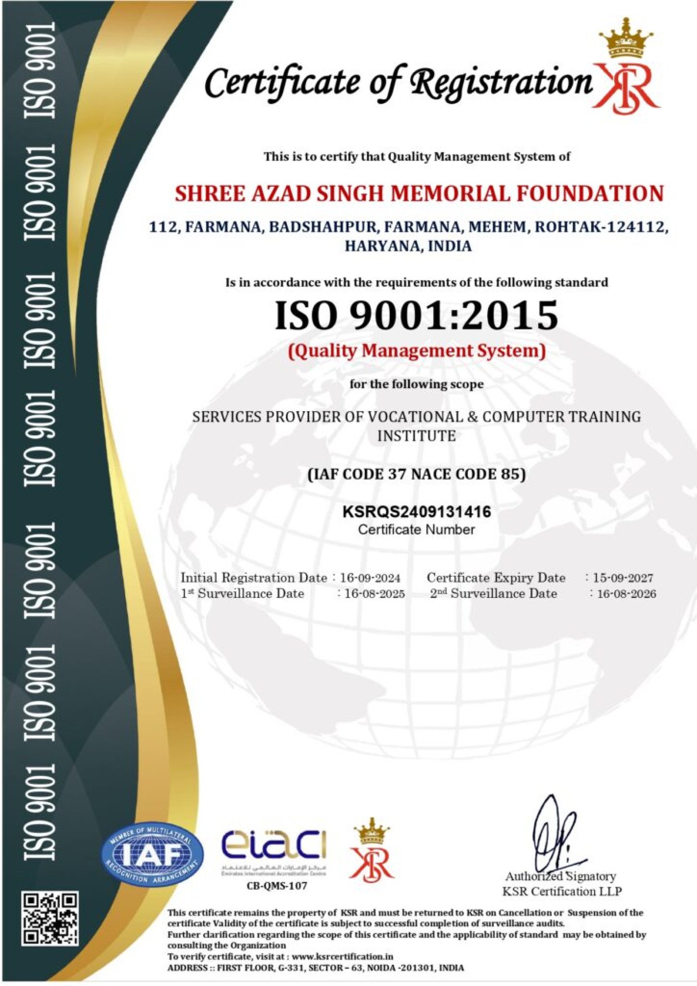 ISO 9001 : 2015 (IAF)